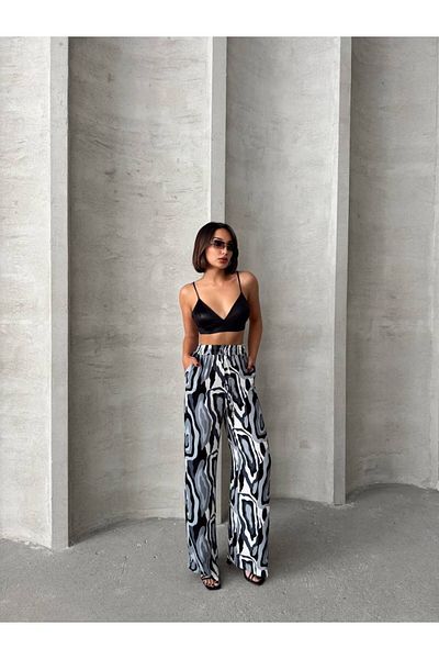 İLKCET MODA Patterned Wide Leg Viscose Women's Trousers