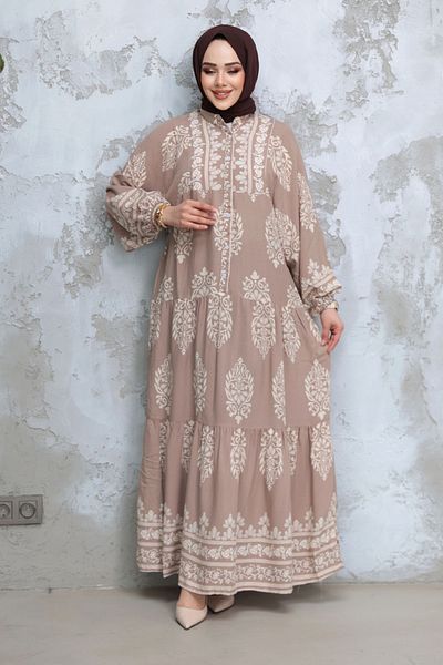 Neva Style Φόρεμα Hijab Mink με σχέδιο λουλουδιών 18242V