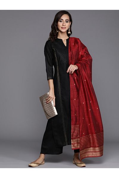 Libas By Styli Solid Kurta and Mid Rise Palazzo with Dupatta Set