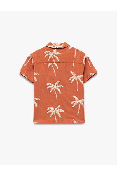Koton Short Sleeve Cotton Shirt with Palm Embroidery Detail
