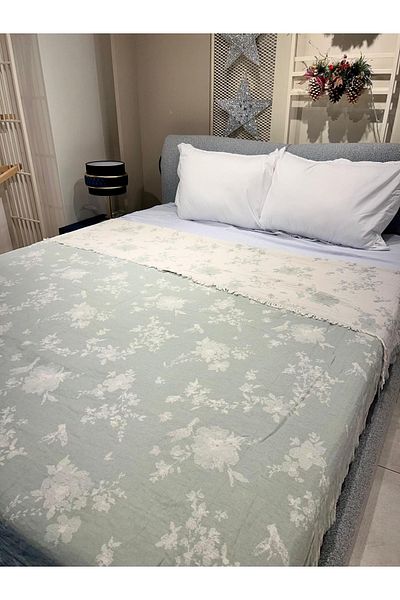 Explore Home Linna Double Cotton Muslin Bedspread - Moss Green