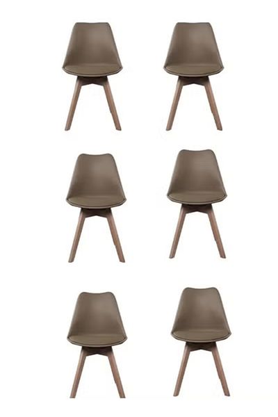Taimi Pack Of 6 Mid Century Modern Side Chair , PU Leather Soft Padded Seats and Solid Wood Legs Brown