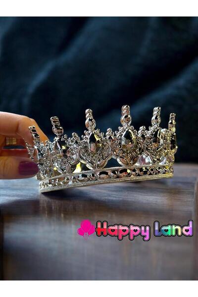 Happyland Pasta Tacı Tamtur Gümüş Renk 12x12 Cm Doğum Günü Taçı Pasta Süsü Yuvarlak Mika Tac Kına Düğün Tacı