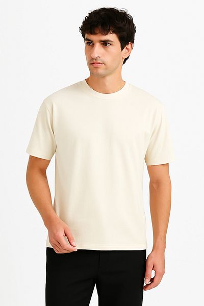 JUSTEVER Ανδρικό T-Shirt 100% Cotton Oversize Fit Crew Neck Beige - Alpha