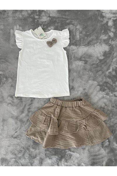 NEWKİDS 1-6 Years Old Skirted Muslin Fabric Girl's Suit