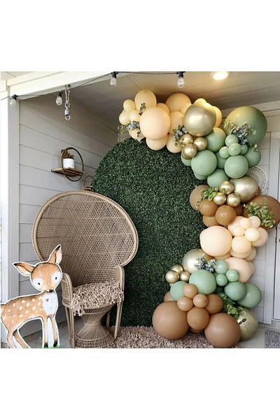 Onay Store 60 Pieces Mold Green Skin Color Caramel Chrome Gold Balloon Chain Set