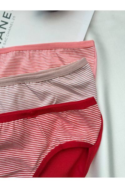 Tutku Berry Striped Bikini Model 3-Piece Panty Set