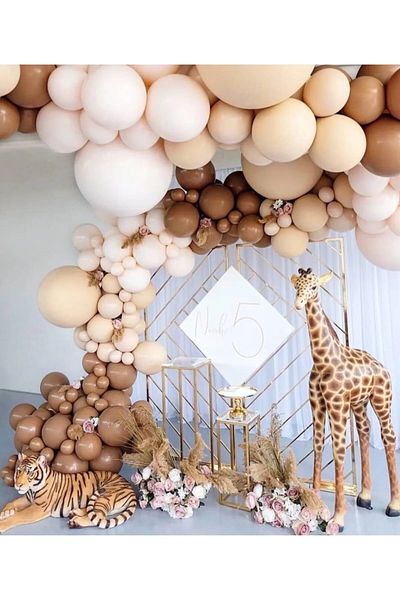 Onay Store 130 Pcs Brown Shades Caramel Skin Color White Balloon Chain Set