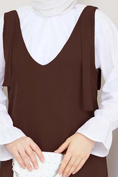 benguen 4678 Πουκάμισο + Gilet Φόρεμα Καφέ