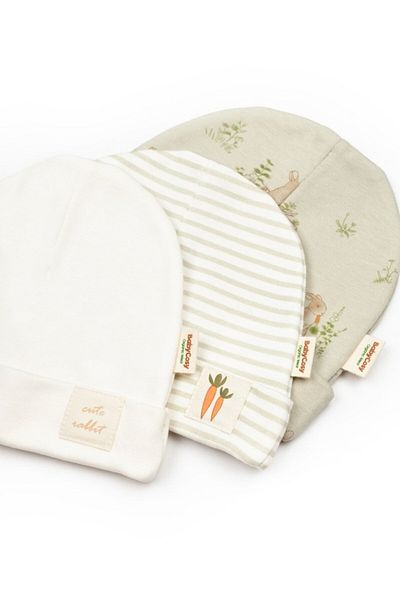 BabyCosy Organic Wear Set of 3 newborn hats, 100% organic cotton, Rabbit, BabyCosy