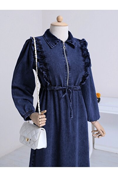 Modamorfo Φόρεμα τζιν με βολάν στη μέση - Ναυτικό