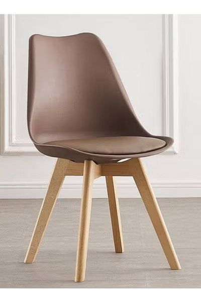 Taimi Mid Century Modern Side Chair , PU Leather Soft Padded Seats and Solid Wood Legs Brown