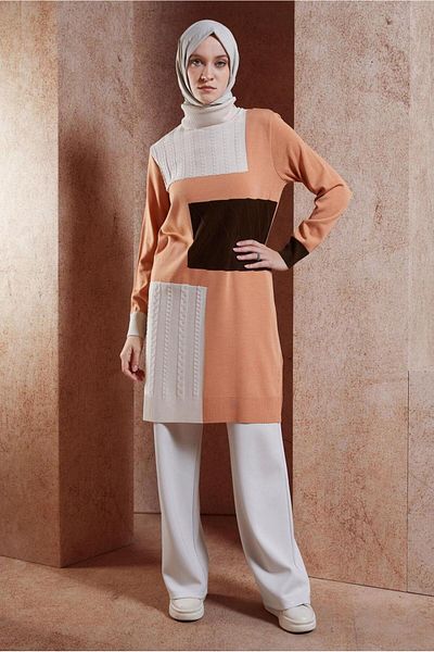 Alvina 44908 Model Color Blocked Knitwear Tunic