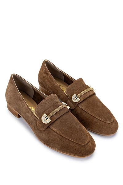 Tamer Tanca Women's Genuine Leather Tobacco Suede Loafer Shoes