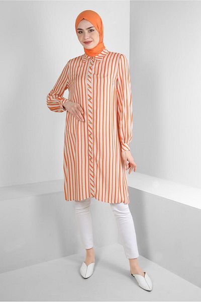 Alvina STRIPED SIDE SLITTER BUTTON TUNIC 43788