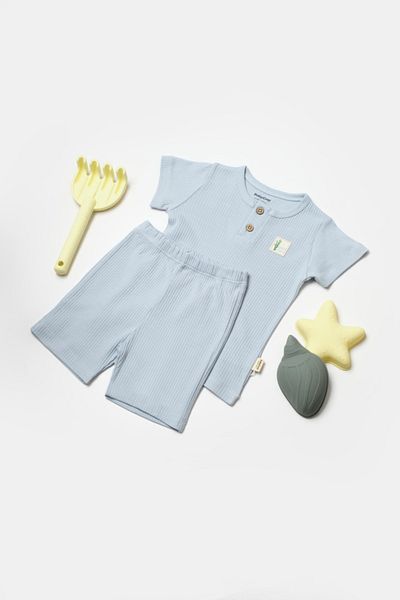 BabyCosy Organic Wear Set tricou cu pantaloni Bamboo, blue, BabyCosy, 50%bumbac+50% bambus Marime: 3-6 luni