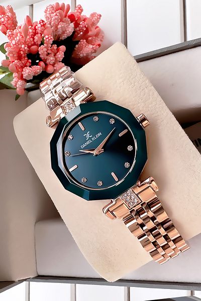 Daniel Klein Cutout Glass Waterproof Rhinestone Women Wristwatch Rosegold Color Steel Band Gift Bracelet Gdkb2010C6