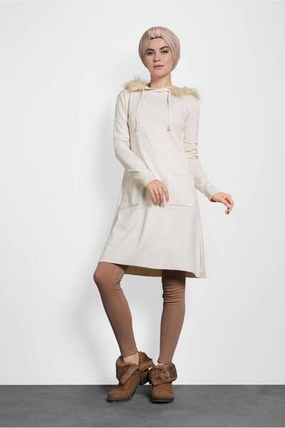 Alvina Feathered Hooded Knitting Tunic 40046