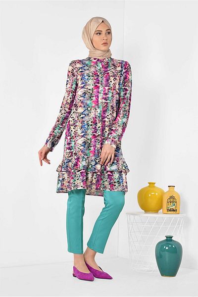 Alvina 4031 Model Colorful Patterned Tunic