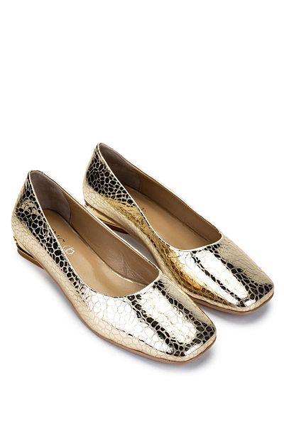Tamer Tanca Women's Genuine Leather Gold Patent Leather Heeled Shoes