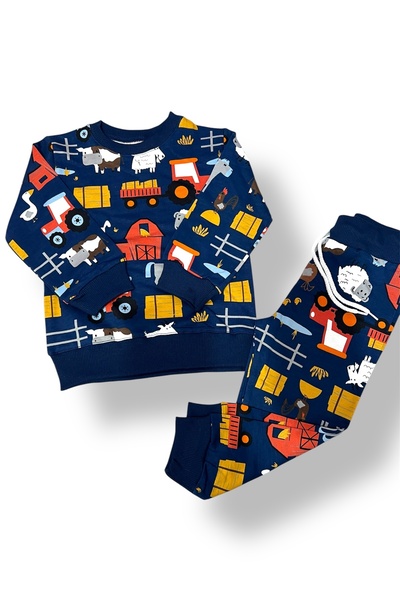 MUGAKİDS طقم بدلة رياضية بطبعة مزرعة للجنسين