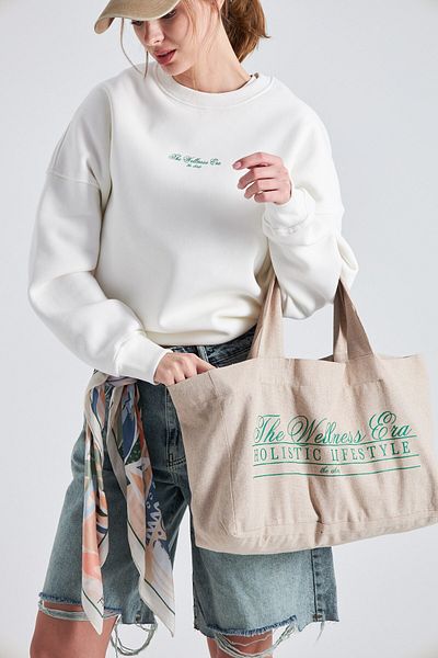 The Champ Clothing The Wellness Era Printed Oversize White Women's Sweatshirt