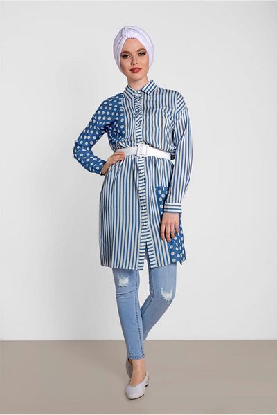 Alvina 4427 Model - Striped and Polka Dot Patterned Tunic