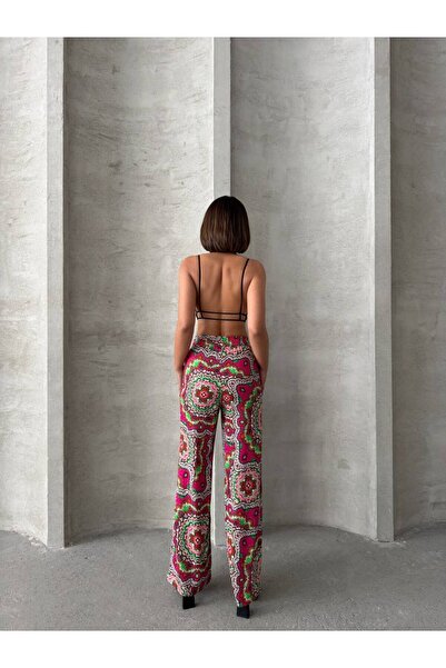 İLKCET MODA Patterned Wide Leg Viscose Women's Trousers