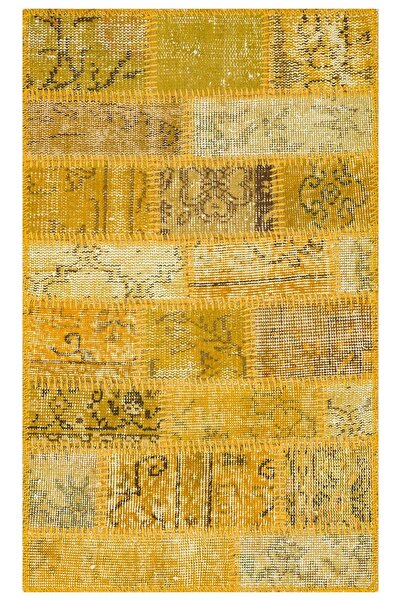 Grandhedefhalı GENELEKSEL EL DOKUMA SARİ RENGİ PATCHWORK HALI PASPAS