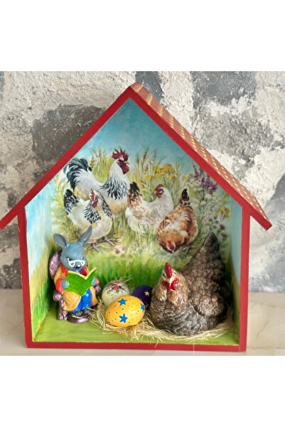 Kumsal Hobi Sanat Ahşap Ev Panoda Kümes Hayvan Bibloları