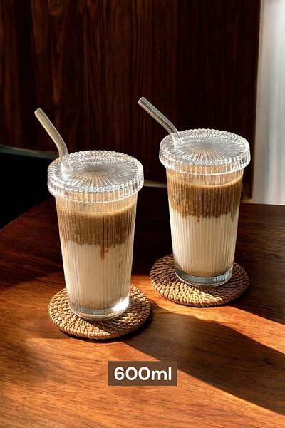 Kitchen Way Origami Style Mica 2-Piece Heat Resistant Covered Presentation Bottle Soft Drink Cup Straw Gift