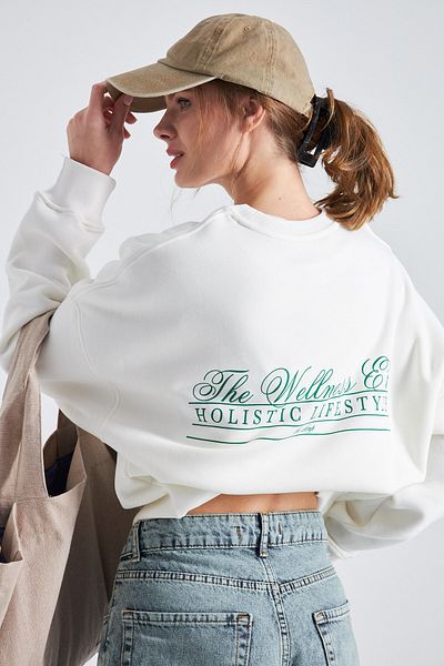 The Champ Clothing The Wellness Era Printed Oversize White Women's Sweatshirt