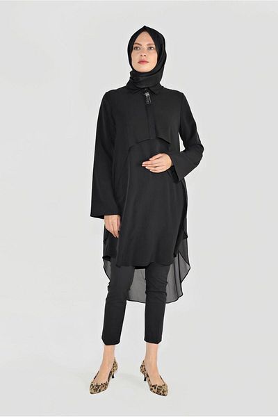 Alvina Chiffon Tunic - with Brooch Detail, Model 4015