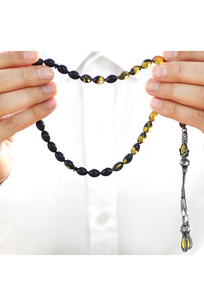 Tesbihane 1000 Sterling Kazaz Tasseled Barley Cut Straining Yellow Fire Amber Prayer Beads101001728