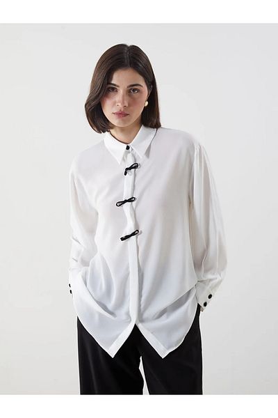 LC Waikiki Lcw Modest White Bow Detailed Women's Shirt Tunic