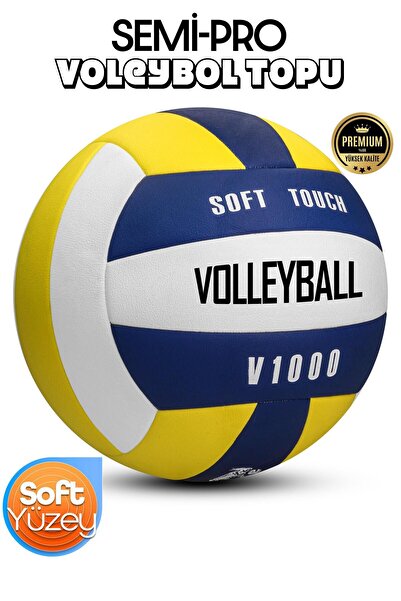 Telvesse Semi-Pro Volleyball Ball Laminated Concrete Floor Softtouch Suitable for Indoor-Outdoor 8 Panels Yellow-Blue V1000