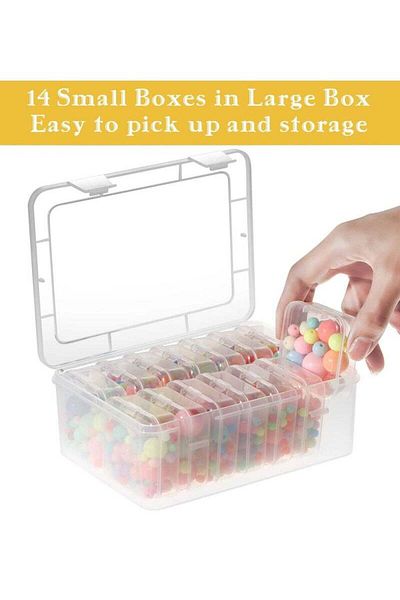 COOYA Small Bead Organiser, 15 Piece, With Hinged Lid, Rectangular Clear, For Craft Supplies