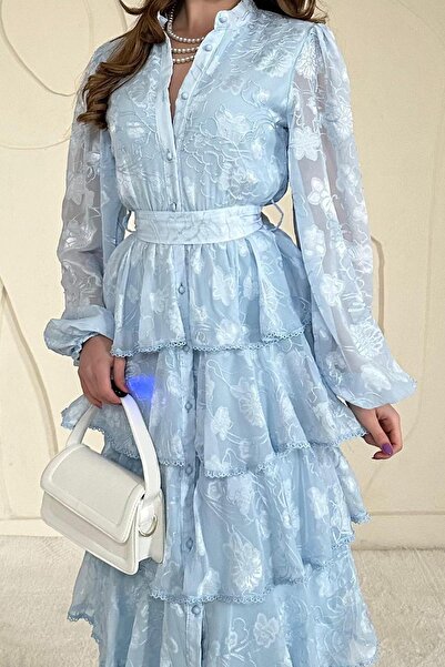 Elbee Fashion Woman Розкльошена багатошарова сукня в смужку