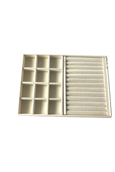 MeGass Dekor Domestic Production Berlin Model Suede Fabric Cream Color Sausage-compartment Drawer Jewelry Display Stand