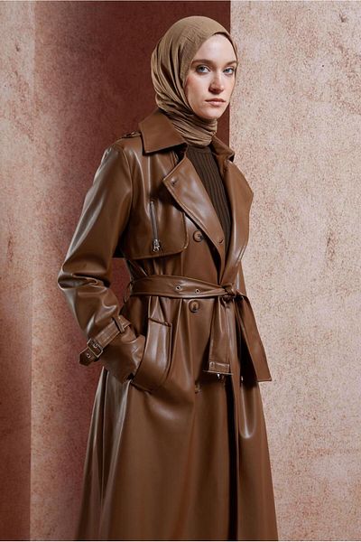 Alvina Belted Funny Leather Trench Coat 10910