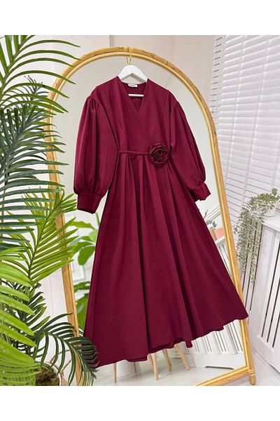 onix Burgundy Yakamoz Dress
