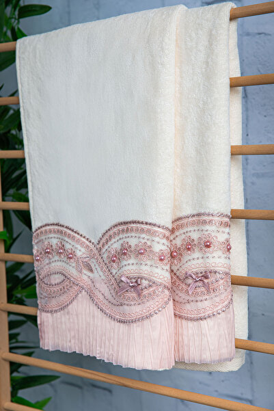 FAVORA 100% бавовна, з бантиком, з мереживом, 2 рушники 50x90 - пудра