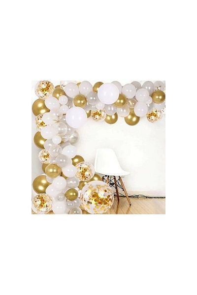 Onay Store 80 Pcs White Metallic Gold Sequin Clear Balloon Chain Kit