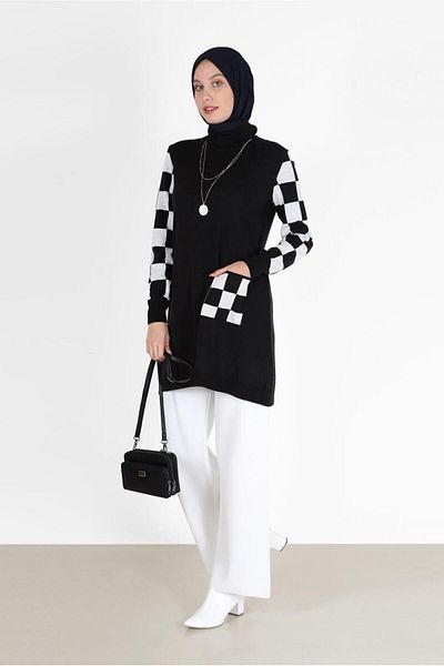 Alvina SQUARE PATTERNED POCKET KNIT TUNIC 42022