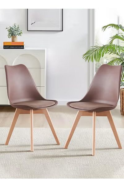 Taimi Pack Of 2 Mid Century Modern Side Chair , PU Leather Soft Padded Seats and Solid Wood Legs Brown