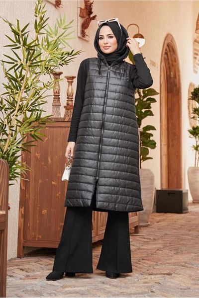 Alvina Hooded Zippered Inflatable Vest 42479