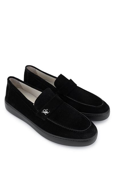 Tamer Tanca Men's Genuine Leather Black Suede Loafer Shoes