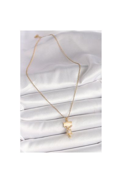 Skygo Gold Color 316L Steel Necklace Zircon Stone Cat Model Women