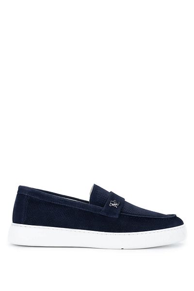 Tamer Tanca Men's Genuine Leather Navy Blue Suede Loafers