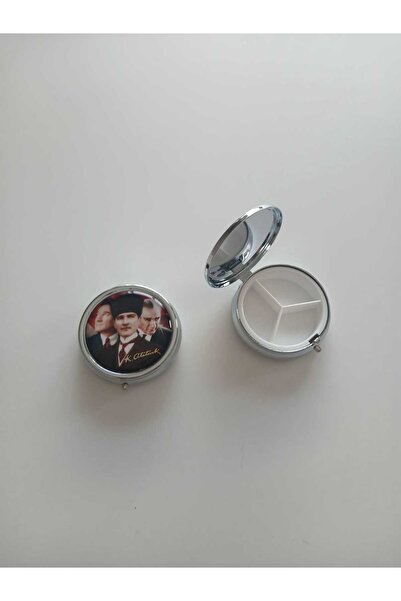 TH Trabzon Hatırası Atatürk Temalı Metal Yuvarlak İlaç (Hap)Saklama Kutusu.